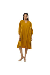 V-Neck Pleated Dress