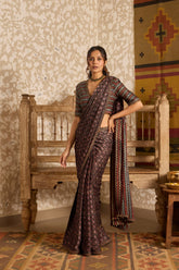 Ajrakh | Deep Neck Blouse with Saree
