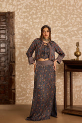 Ajrakh | Short Jacket with Corset & Long Skirt Set