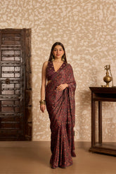 Ajrakh | V Neck Tie Blouse with Saree