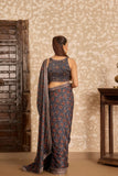 Ajrakh | Round Neck Blouse with Saree