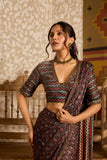 Ajrakh | Deep Neck Blouse with Saree