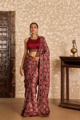 Ajrakh | Halter Neck Blouse with Saree