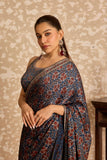 Ajrakh | Round Neck Blouse with Saree