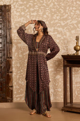 Ajrakh | Jacket with Bralette & Drape Pants Set