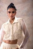 Zaira | Embroidered Crop Shirt Set