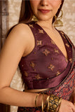 Ajrakh | V Neck Tie Blouse with Saree