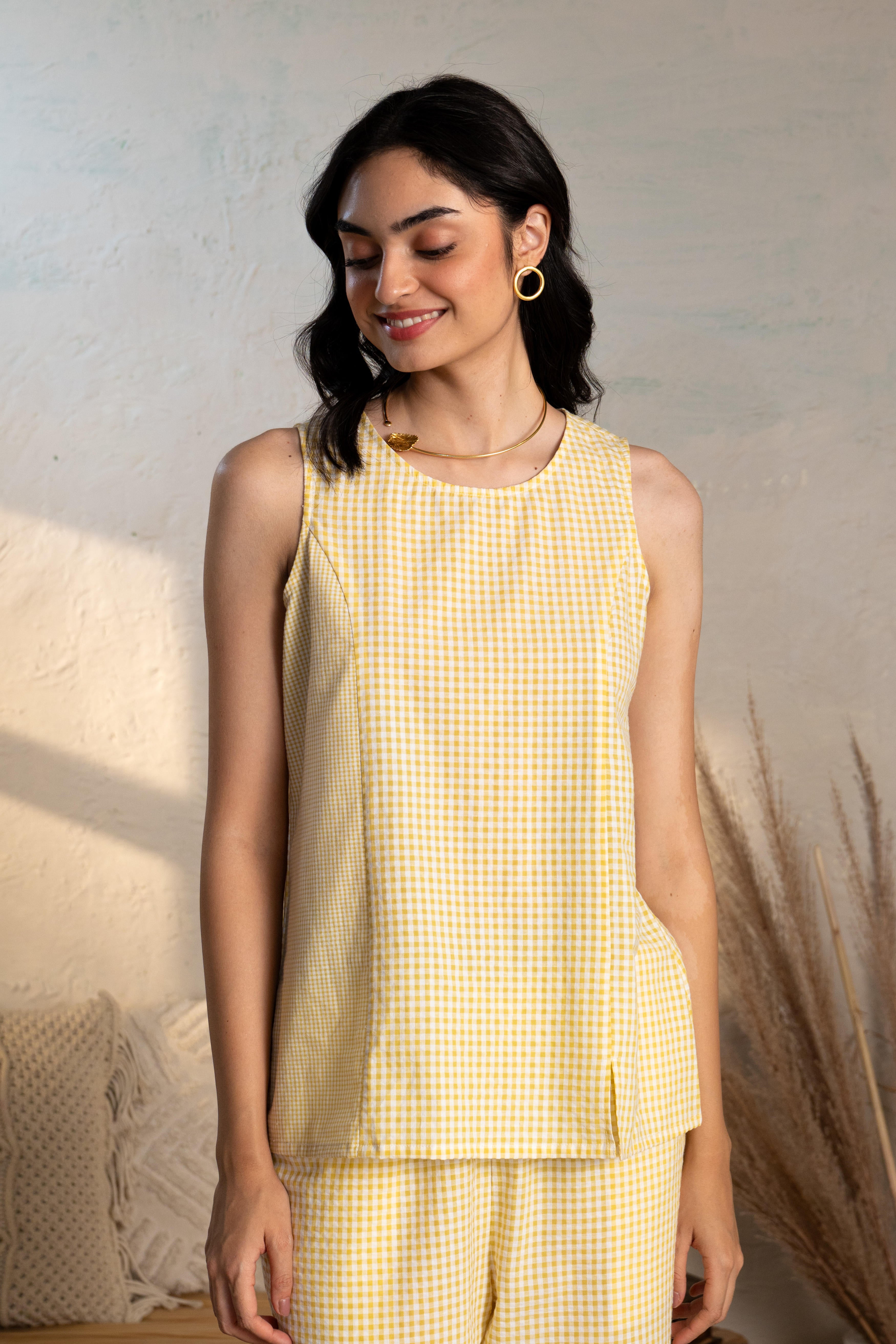 Checks '26 | Soft Lime Grid Top